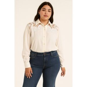 Gantos | VTG Embellished Glass Beading Details Button Down Charmeuse Blouse